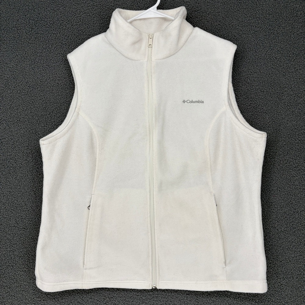 Columbia Womens Fleece Vest 1X Cream White Full Zip Sleeveless Jacket RN 69724